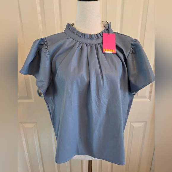 THML Reagan Top In Vegan Leather Slate Blue NWT - Size M - Picture 4 of 11